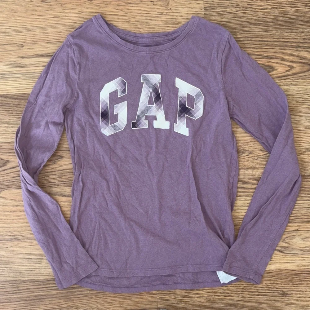 GAP Kids Purple Long Sleeve Graphic Plaid Tee - Picture 1 of 4